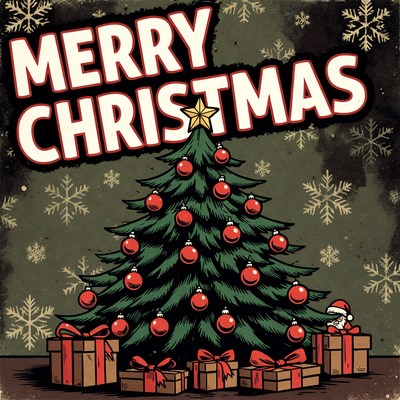 Vintage Christmas Tree with Santa and Gifts