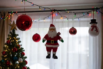 Hanging Santa Claus with Christmas decorations