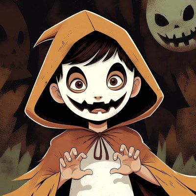 Boy in pumpkin mask Halloween costume