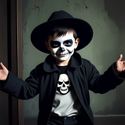Boy in skeleton Halloween costume