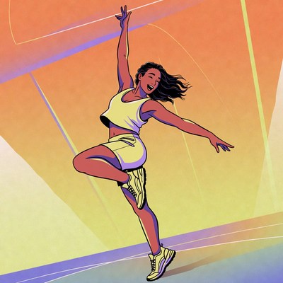 Black woman dancing in white athletic wear