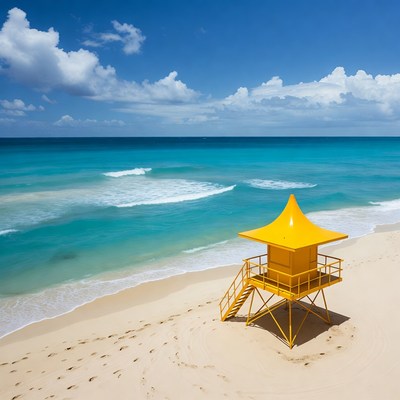 Yellow Lifeguard Tower on Beach