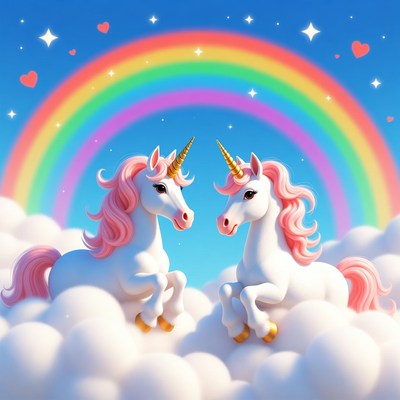 Pink Maned Unicorns on Rainbow Clouds