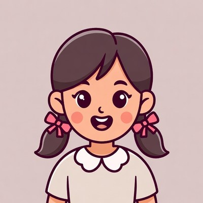 Cute Asian girl with pigtails smiling