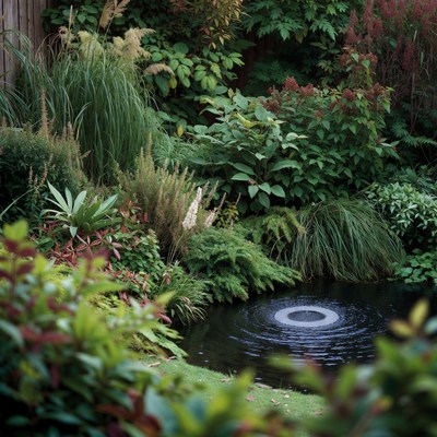 Garden pond with rippling water