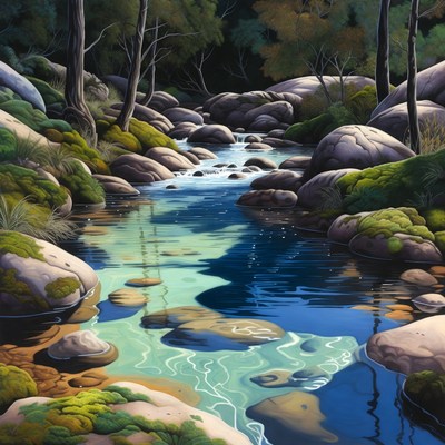 Forest Stream with Rocks and Moss