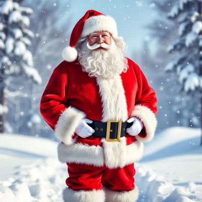 Santa Claus standing in snowy forest