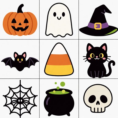 Halloween Icons Grid Illustration