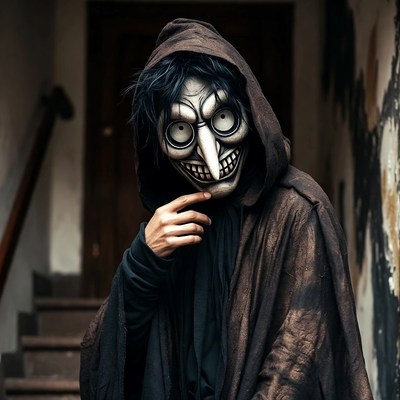 Man in creepy hooded mask