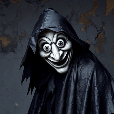 Creepy hooded ghost mask face