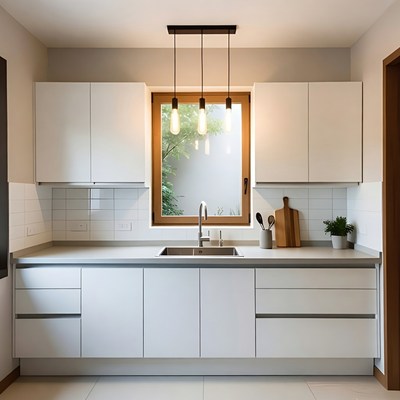 Modern White Kitchen with Pendant Lights