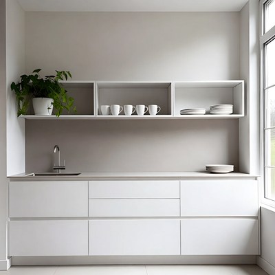 Modern White Kitchen Counter with Dishes