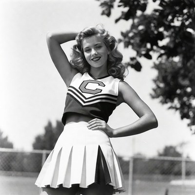 Vintage cheerleader posing outdoors