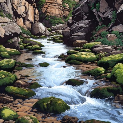 Mountain Stream Flowing Through Canyon