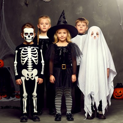 Kids in Halloween Costumes Group