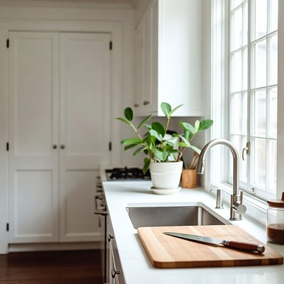 White Kitchen Counter with Chopping Board