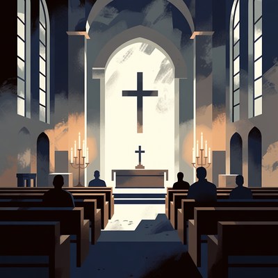 Silhouette People in Dimly Lit Church