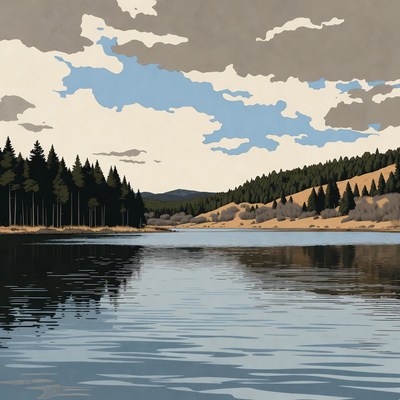 Forest Lake with Cloudy Sky