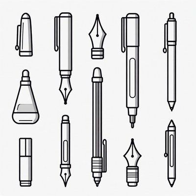 Line Art Pens Pencils Beaker