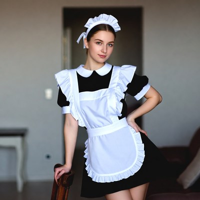 Woman in French maid outfit