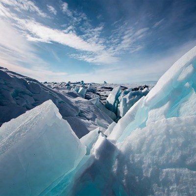 Icebergs in Arctic Landscape