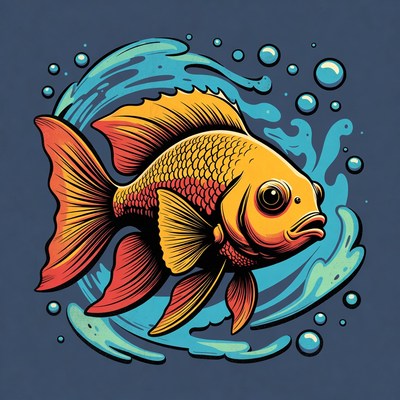 Goldfish swimming with bubbles