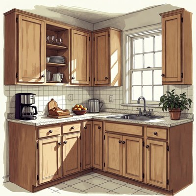 Wooden Corner Kitchen Illustration
