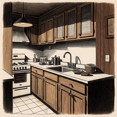 Vintage Wooden Kitchen Illustration