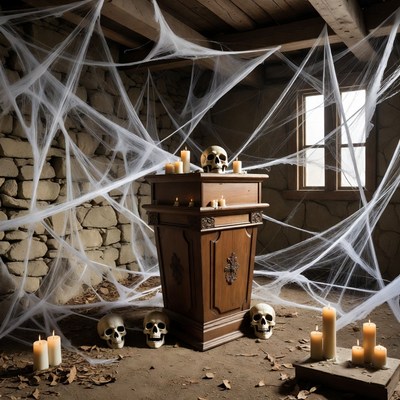 Spooky Skull Altar with Cobwebs
