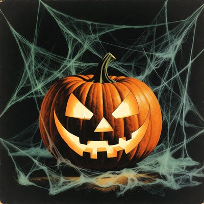 Jack-o'-lantern with spider webs