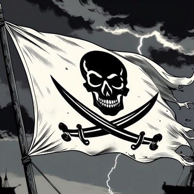 Jolly Roger Pirate Flag in Storm