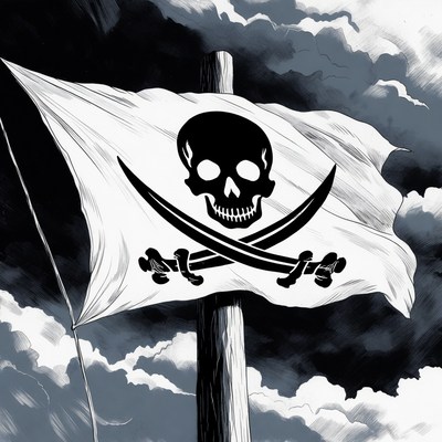 Jolly Roger Pirate Flag on Mast