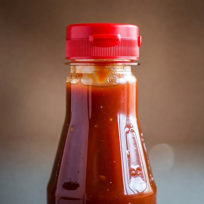Ketchup bottle with red cap