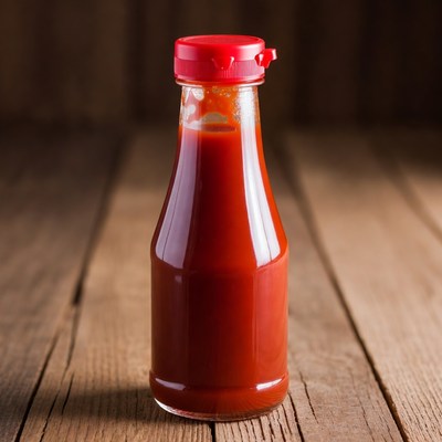 Ketchup Bottle on Wooden Table