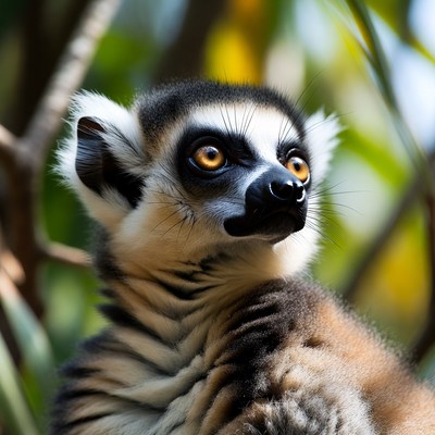 Ring-tailed lemur in jungle foliage