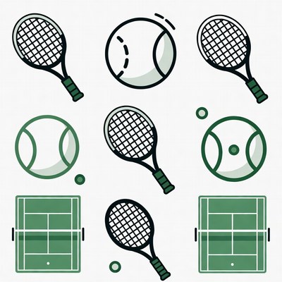 Tennis Rackets Balls Court Icons