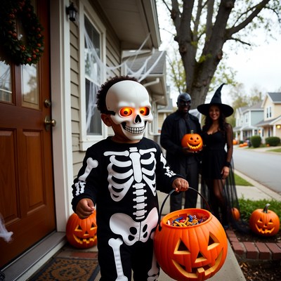 Black Family Trick-or-Treating on Halloween