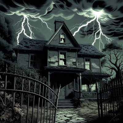 Haunted House in Lightning Storm