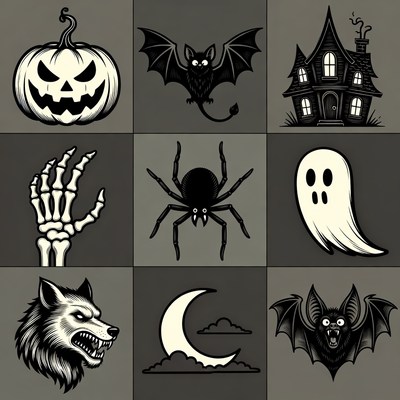 Halloween Icons Grid Illustration