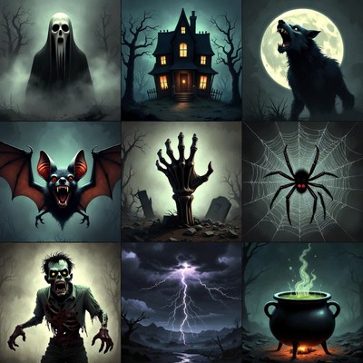 Halloween Horror Icons Collage