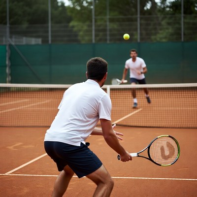 Men playing tennis match