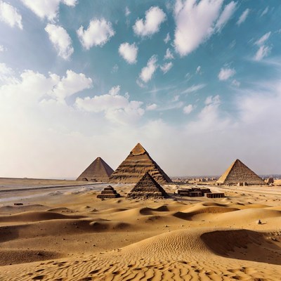 Giza Pyramids under blue sky