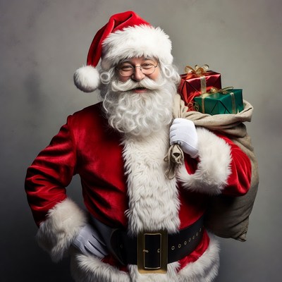 Santa Claus holding Christmas gifts sack