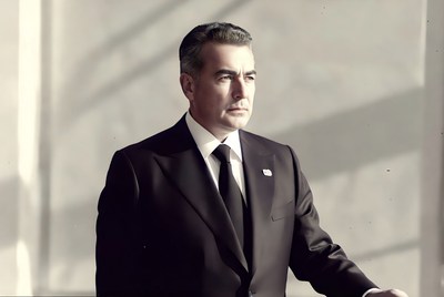 Man in black suit standing