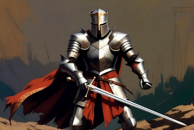Medieval Knight in Silver Armor with Sword