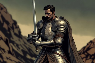 Knight Holding Sword in Armor