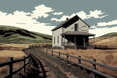 Abandoned farmhouse in golden fields