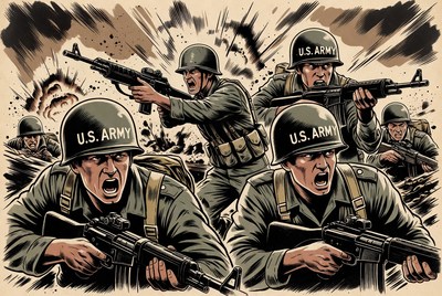 U.S. Army Soldiers Charging in Battle