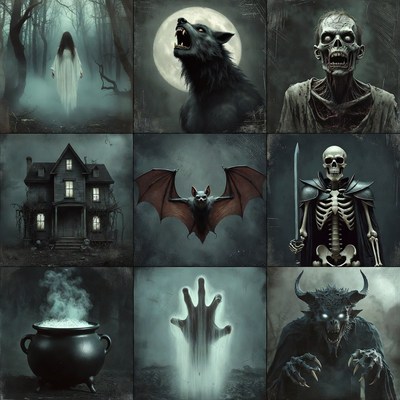 Halloween Horror Icons Collage