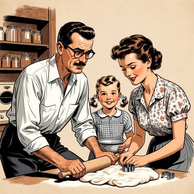 Family baking cookies together